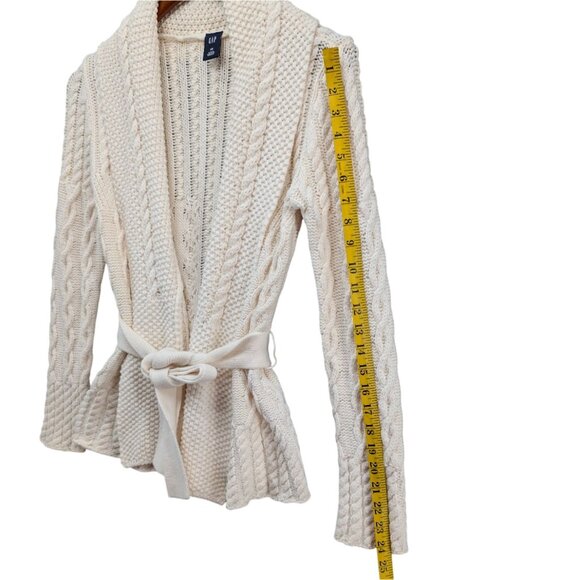 Vtg GAP Cable Knit Cardigan Womens Cream Belted Cotton Blend Sweater Size XS - Picture 8 of 10